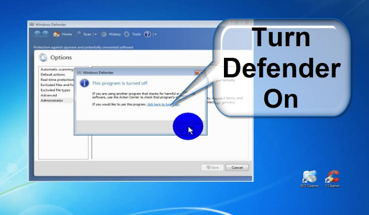 turn on windows defender antivirus